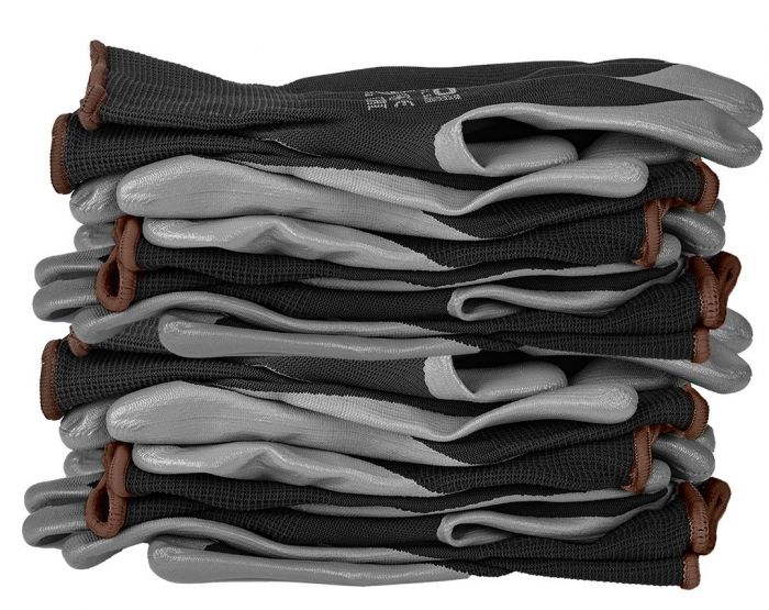 Рукавички робочі Neo Tools комплект 12шт, поліестер з нітриловим покриттям, р.9, сіро-чорний