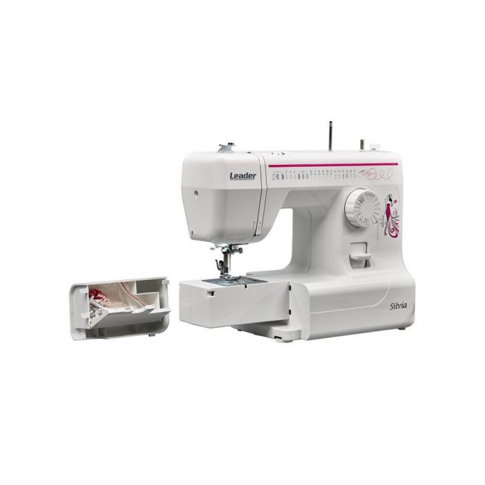 Швейна машина LEADER SILVIA, електромех., 70Вт, 17 шв.оп., петля напівавтомат, з приставним столиком, білий+рожевий