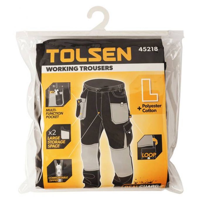 Штани робочі Tolsen, посилена тканина, щільність 260 г/м2, посилений шов, L(52), чорно-сірий