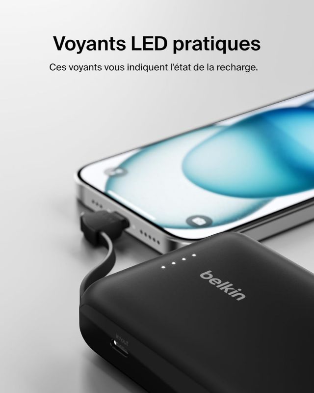 Акумулятор портативний літій-іонний Power Bank Belkin 10000мА·год, 20Вт, з інтегрованим кабелем USB-C, чорний
