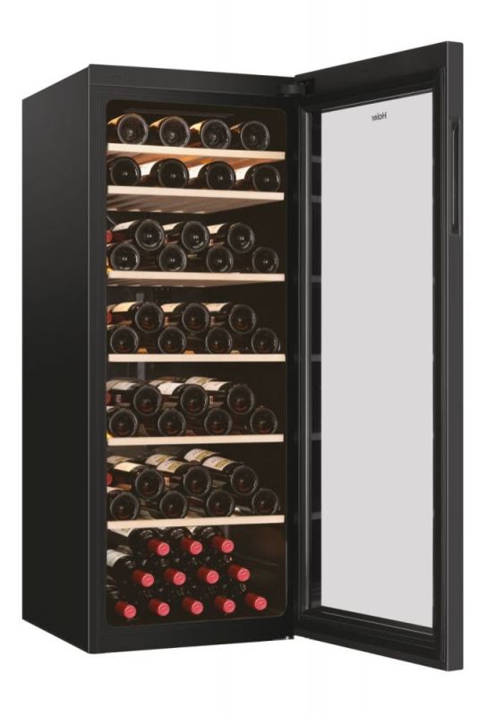 Холодильник Haier для вина, 127x49.7х58, мороз.відд.-198л, зон - 1, бут-84, ST, дисплей, чорний