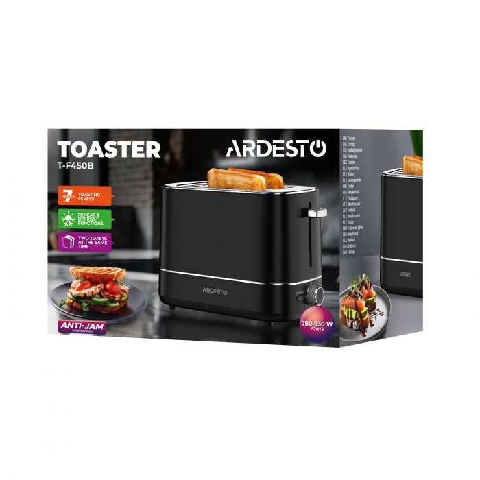 Тостер ARDESTO Timeless Elegance, 800Вт, пластик, 2 слоти, чорний