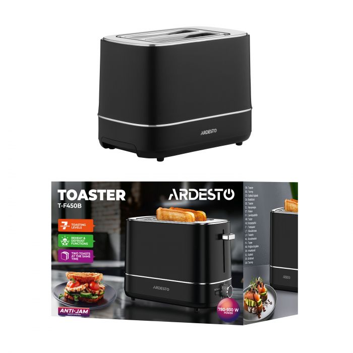 Тостер ARDESTO Timeless Elegance, 800Вт, пластик, 2 слоти, чорний