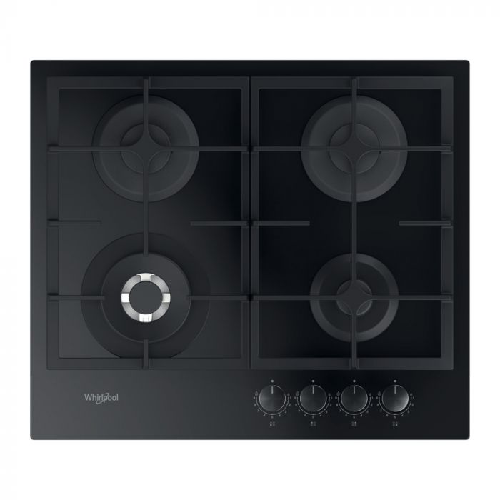 Варильна поверхня Whirlpool газова, 60см, чавун, конфорка з подвійним рядом полум'я, чорний