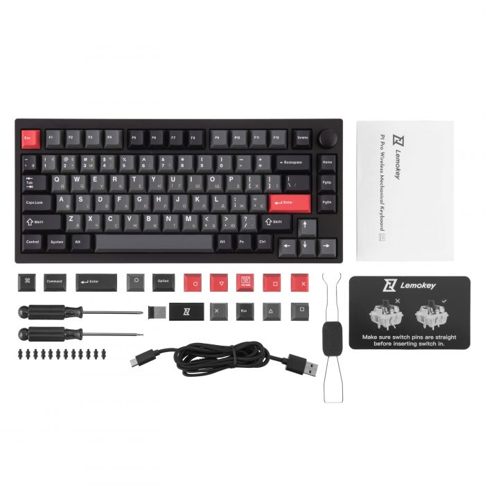Клавіатура механічна Lemokey  P1 Pro 84Key, Keychron Super Banana, WL/BT/USB-A, QMK/VIA, Hot-Swap, EN/UKR, RGB,  Knob, Carbon Black