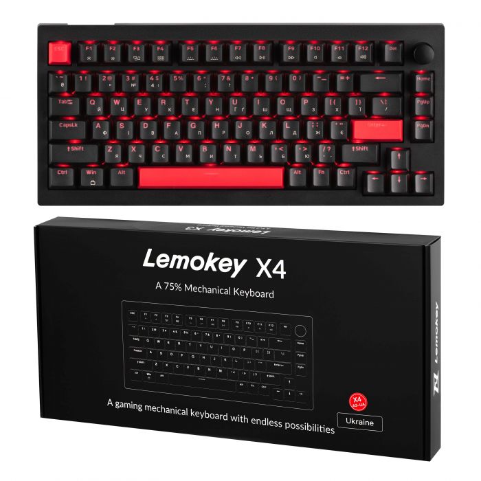 Клавіатура механічна Lemokey  X4 84Key, Keychron Brown, USB-A, QMK/VIA, EN/UKR, Red led, чорний