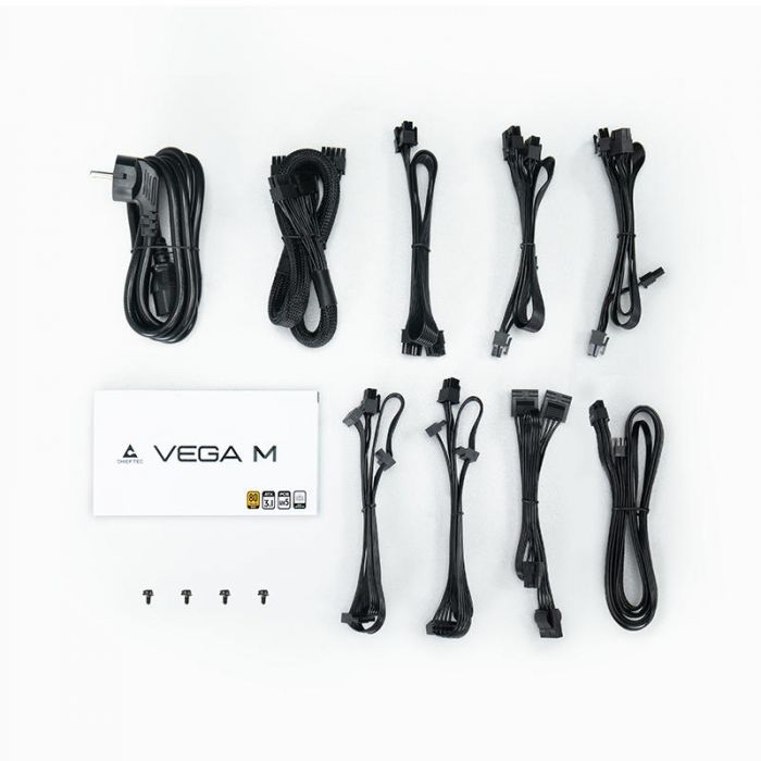 Блок живлення CHIEFTEC Vega M (850W), >90%, 80+ Gold, 135мм FDB, 1xMB 24pin(20+4), 2xCPU 8pin(4+4), 3xMolex, 6xSATA, 4xPCIe 8pin(6+2), 1xPCIe GEN5 16pin, Fully Modular