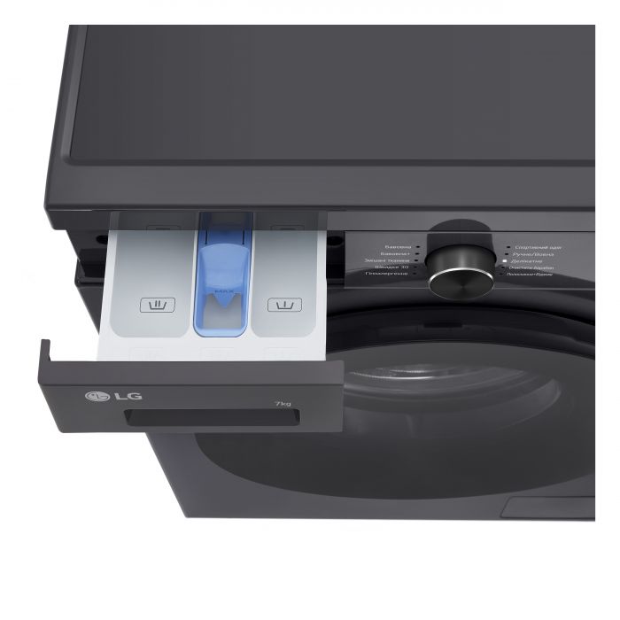 Пральна машина LG фронтальна, 7кг, 1200, A+++, 44см, дисплей, пара, інвертор, чорний