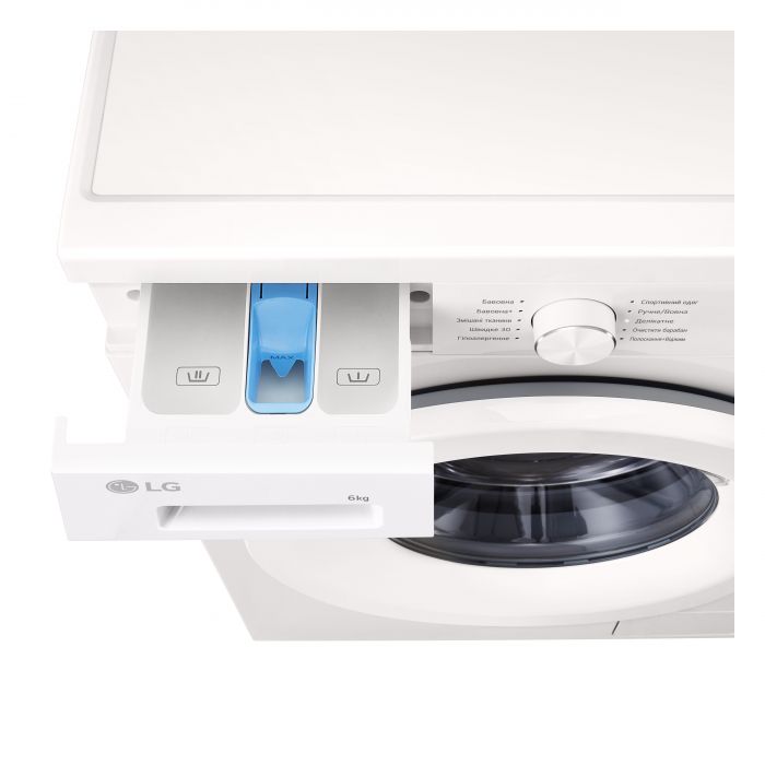 Пральна машина LG фронтальна, 6кг, 1200, A+++, 44см, дисплей, пара, інвертор, білий