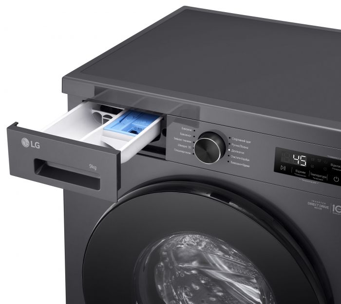 Пральна машина LG фронтальна, 9кг, 1200, A+++, 55см, дисплей, пара, інвертор, чорний