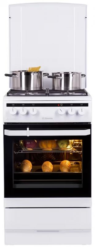 Плита Hansa комбінована, 62л, 50x60см, конвекція, чавун, білий