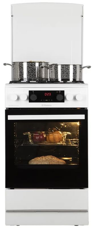 Плита Hansa комбінована, 65л, 50x60см, дисплей, конвекція, чавун, білий