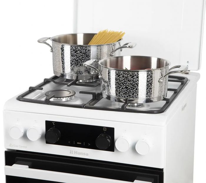 Плита Hansa комбінована, 65л, 50x60см, дисплей, конвекція, чавун, білий