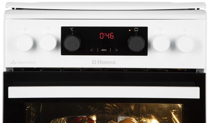 Плита Hansa комбінована, 65л, 50x60см, дисплей, конвекція, чавун, білий