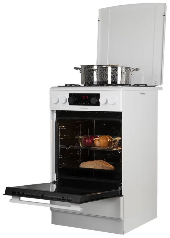 Плита Hansa комбінована, 65л, 50x60см, дисплей, конвекція, чавун, білий