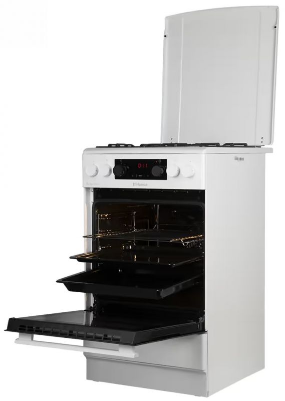 Плита Hansa комбінована, 65л, 50x60см, дисплей, конвекція, чавун, білий
