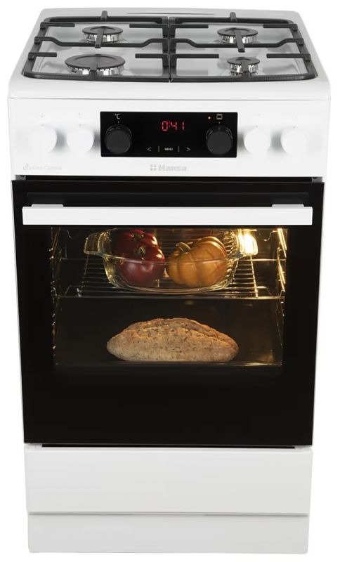 Плита Hansa комбінована, 65л, 50x60см, дисплей, конвекція, чавун, білий