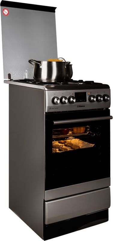 Плита Hansa комбінована, 65л, 50x60см, дисплей, конвекція, чавун, нерж