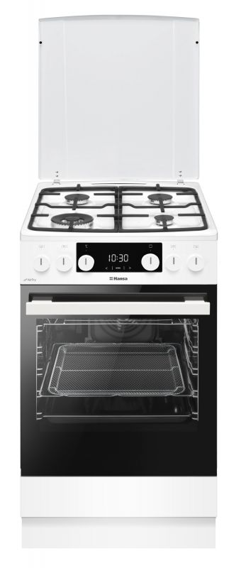 Плита Hansa комбінована, 65л, 50x60см, дисплей, конвекція, чавун, білий