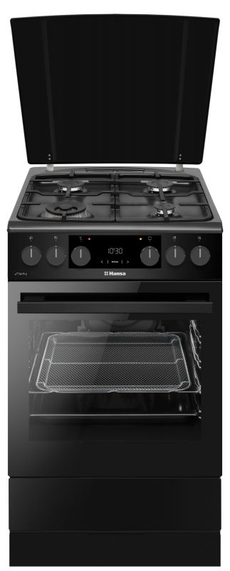 Плита Hansa комбінована, 65л, 50x60см, дисплей, конвекція, чавун, чорний