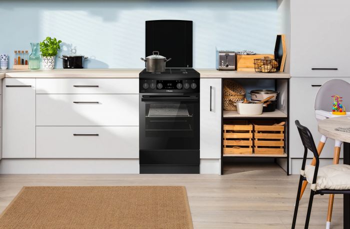 Плита Hansa комбінована, 65л, 50x60см, дисплей, конвекція, чавун, чорний