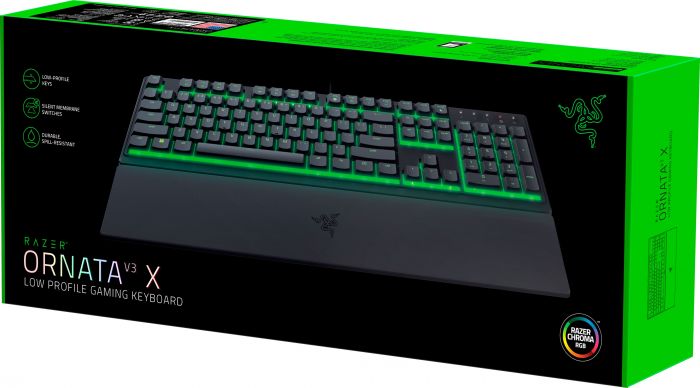 Клавіатура мембранна Razer Ornata V3 X 104key, USB-A, EN/UK, RGB, чорний
