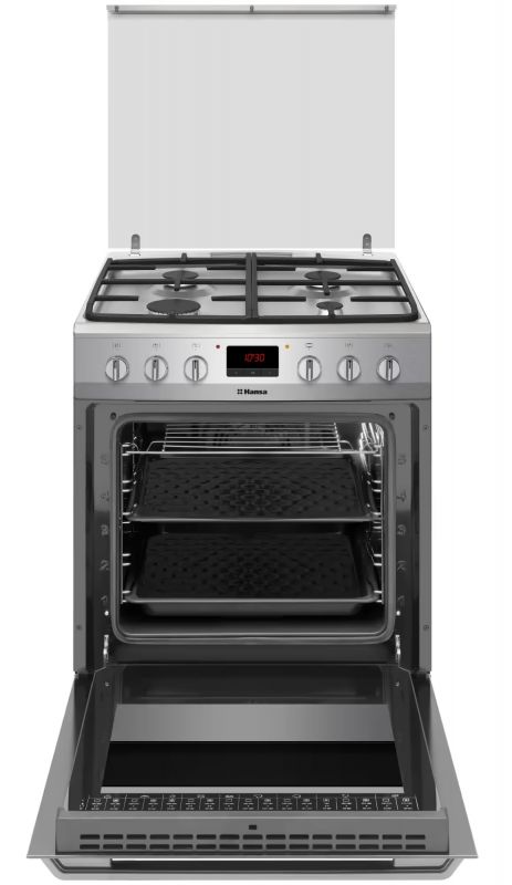 Плита Hansa комбінована, 65л, 60x60см, дисплей, конвекція, чавун, нерж