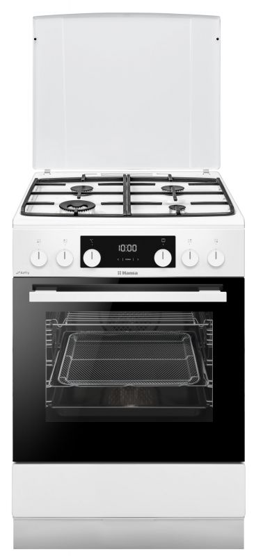 Плита Hansa комбінована, 77л, 60x60см, дисплей, конвекція, чавун, білий