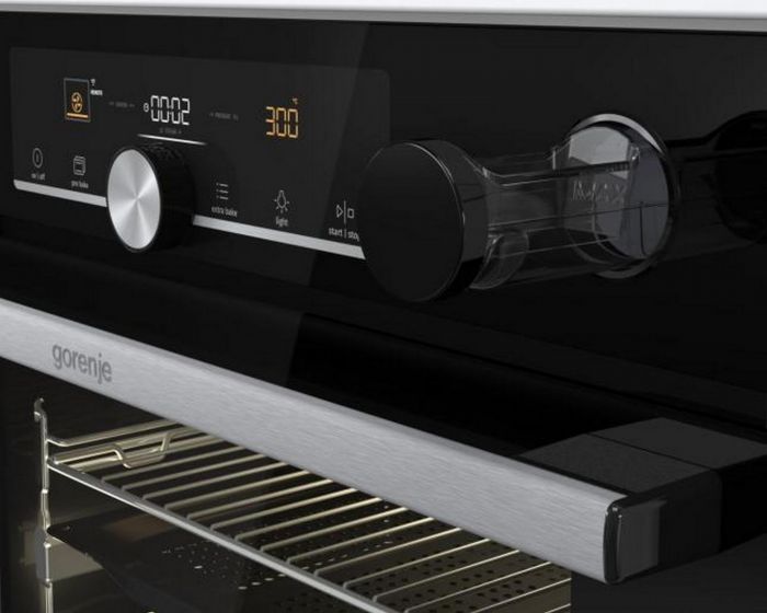 Духова шафа Gorenje електрична, 77л, A+, TouchFree, пара, дисплей, Wi-Fi керування, піроліз, готув. на різн рівнях, нерж