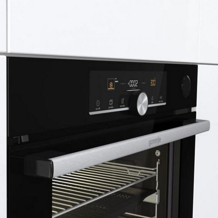 Духова шафа Gorenje електрична, 77л, A+, TouchFree, пара, дисплей, Wi-Fi керування, піроліз, готув. на різн рівнях, нерж