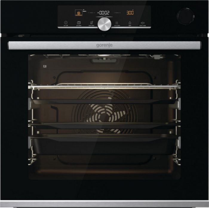Духова шафа Gorenje електрична, 77л, A+, TouchFree, пара, дисплей, Wi-Fi керування, піроліз, готув. на різн рівнях, нерж