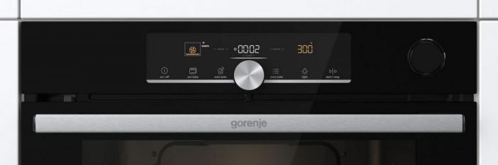Духова шафа Gorenje електрична, 77л, A+, TouchFree, пара, дисплей, Wi-Fi керування, піроліз, готув. на різн рівнях, нерж