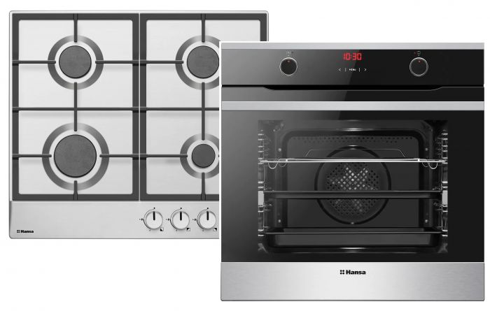 Комплект Hansa (духовка електрична + поверхня газова), чорний+нерж