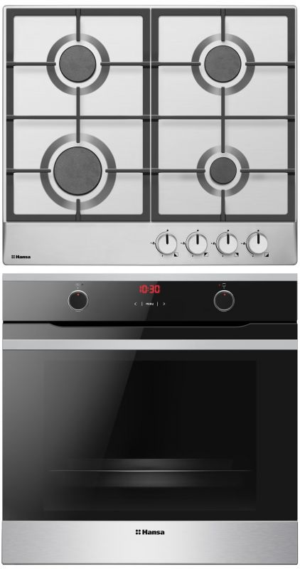 Комплект Hansa (духовка електрична + поверхня газова), чорний+нерж