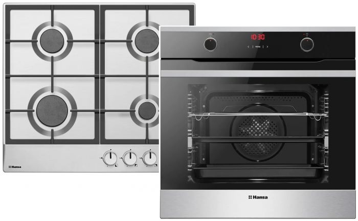 Комплект Hansa (духовка електрична + поверхня газова), чорний+нерж