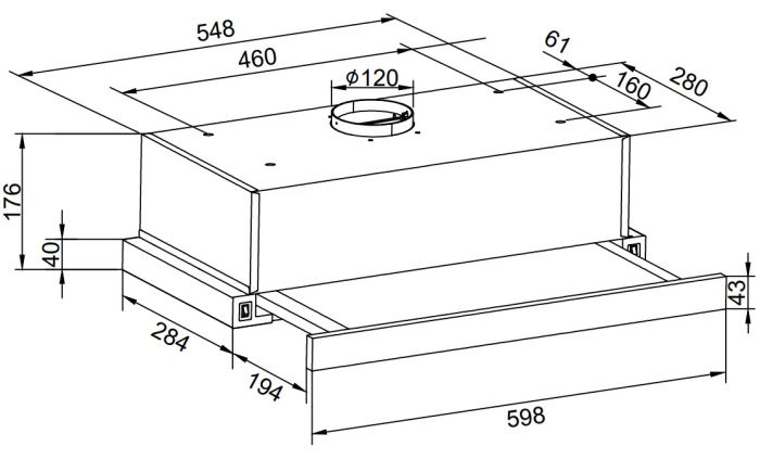 Витяжка Hansa телескопічна, 60см, 270м3ч, чорний