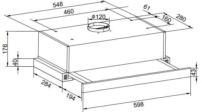 Витяжка Hansa телескопічна, 60см, 270м3ч, нерж