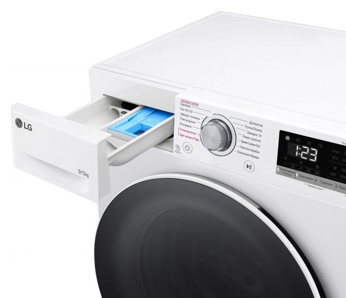 Прально-сушильна машина LG фронтальна, 9(5)кг, 1200, А, 48см, дисплей, пара, інвертор, білий