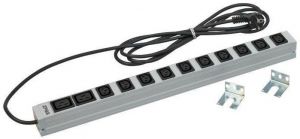 Пристрій розподілу електроживлення  ZPAS 0U, 560mm, вертикальний, 16A, 10xC13, 2xC19, кабель 3м
