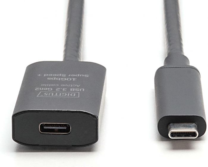 Подовжувач DIGITUS USB 3.2 Gen2 Active Cable 10G, C/M-C/F, 5м, чорний