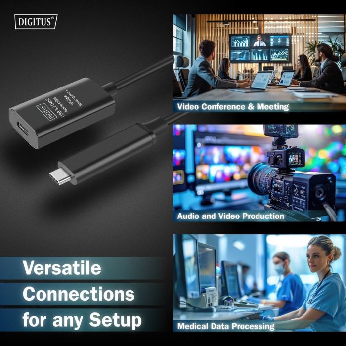 Подовжувач DIGITUS USB 3.2 Gen2 Active Cable 10G, C/M-C/F, 5м, чорний