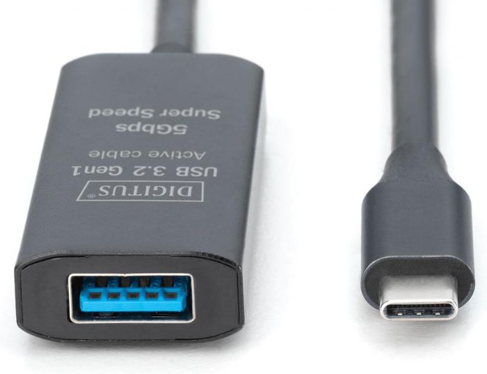 Подовжувач DIGITUS USB 3.2 Gen1 Active Cable 5G, C/M-A/F, 10м, чорний