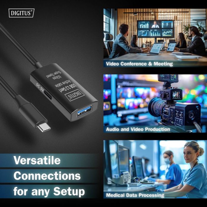 Подовжувач DIGITUS USB 3.2 Gen1 Active Cable 5G, C/M-A/F, 10м, чорний