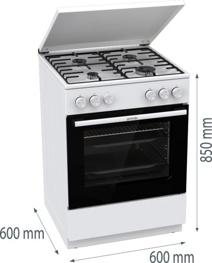 Плита Gorenje  газова, 72л, 60x60см, емальовані, з кришкою, білий