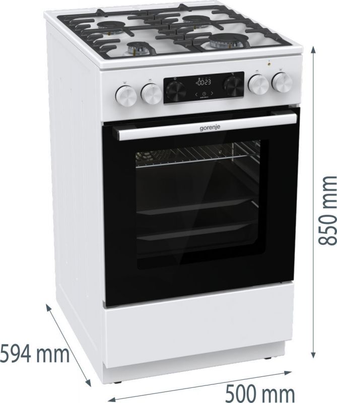 Плита Gorenje комбінована, 70л, 50x60см, дисплей, чавун, білий