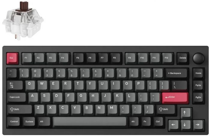 Клавіатура механічна Lemokey  P1 Pro 84Key, Keychron Super Brown, WL/BT/USB-A, QMK/VIA, Hot-Swap, EN/UKR, RGB,  Knob, Carbon Black