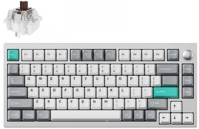 Клавіатура механічна Lemokey  P1 Pro 84Key, Keychron Super Brown, WL/BT/USB-A, QMK/VIA, Hot-Swap, EN/UKR, RGB,  Knob, Space Silver