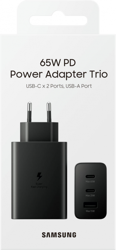 Зарядний пристрій мережевий Samsung 65Вт 2xUSB-С PD PPS/USB-A, чорний