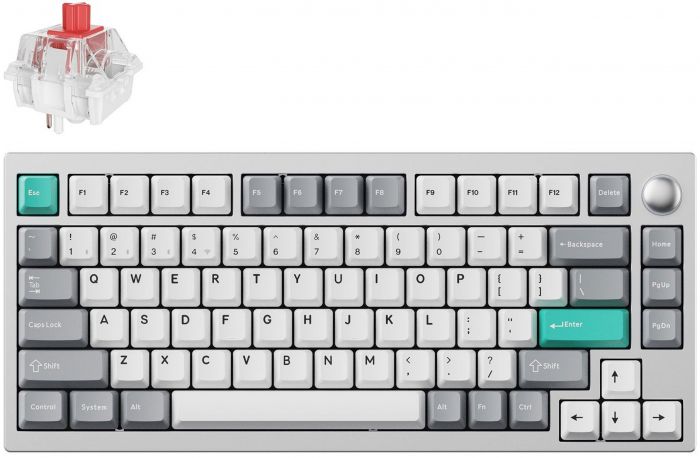 Клавіатура механічна Lemokey  P1 Pro 84Key, Keychron Super Red, WL/BT/USB-A, QMK/VIA, Hot-Swap, EN/UKR, RGB,  Knob, Space Silver