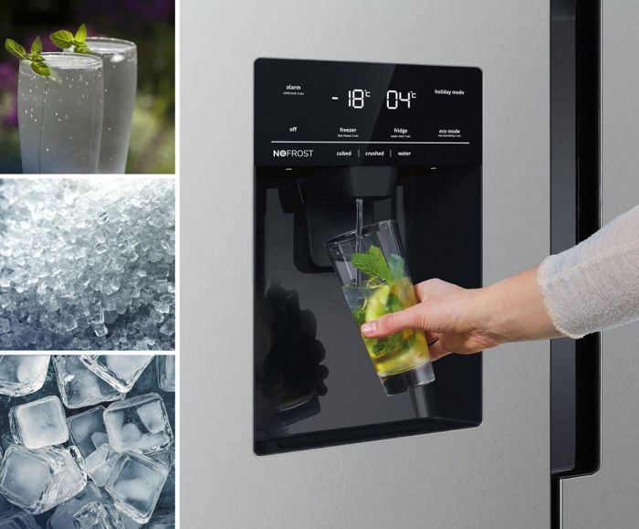 Холодильник SBS Gorenje, 179х70х92см, 2 двері, 376(190)л, А++, NF+, Інв., Зона св-ті, диспенсер, генератор льоду, Зовн. Диспл, нерж